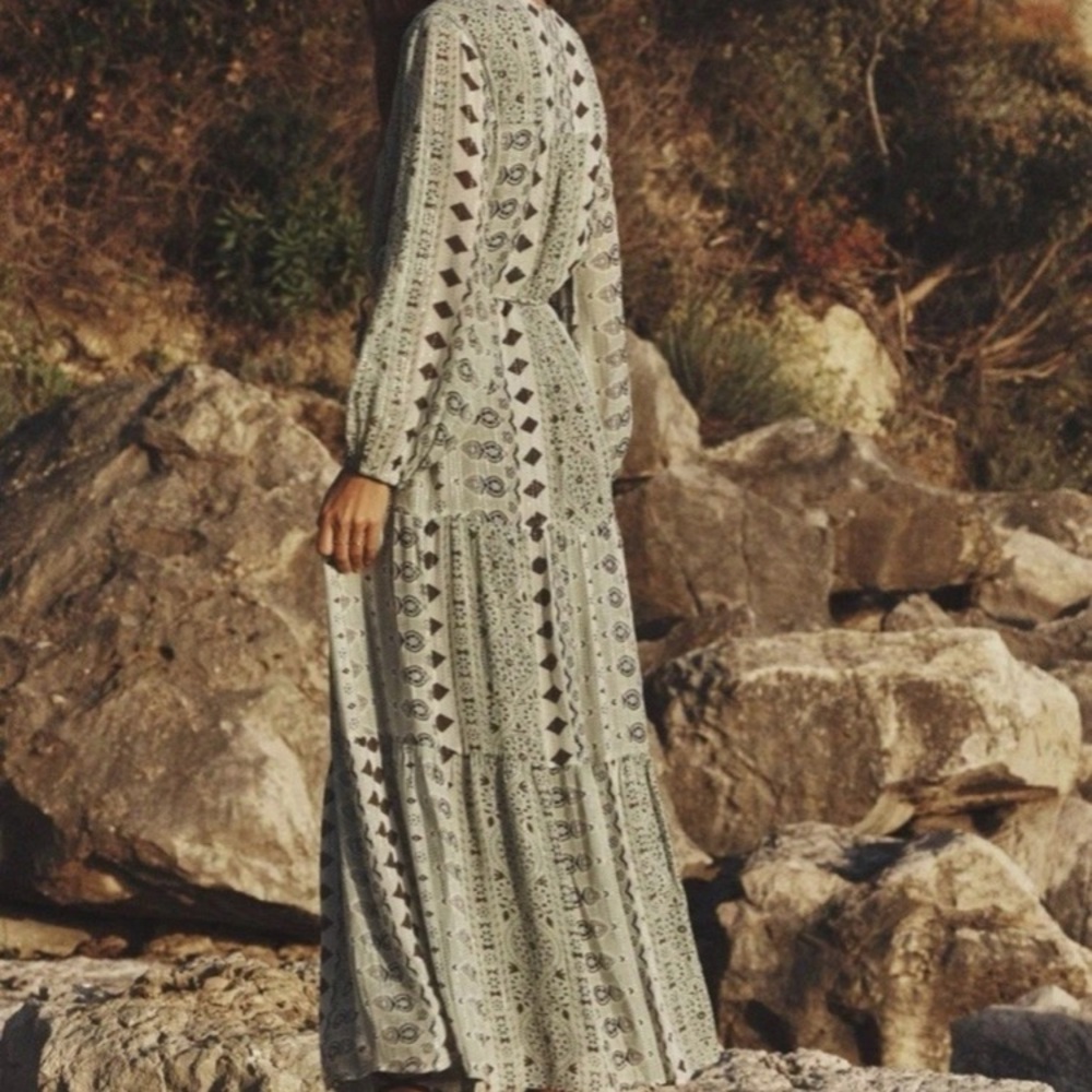 ZARA METALLIC THREAD LONG BOHO DRESS - Picture 5 of 6